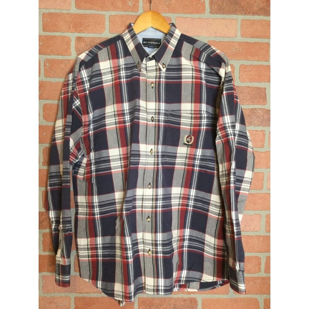 Bit & Bridle Men's Plaid Button Front Western Shirt Long Sleeve Size Large